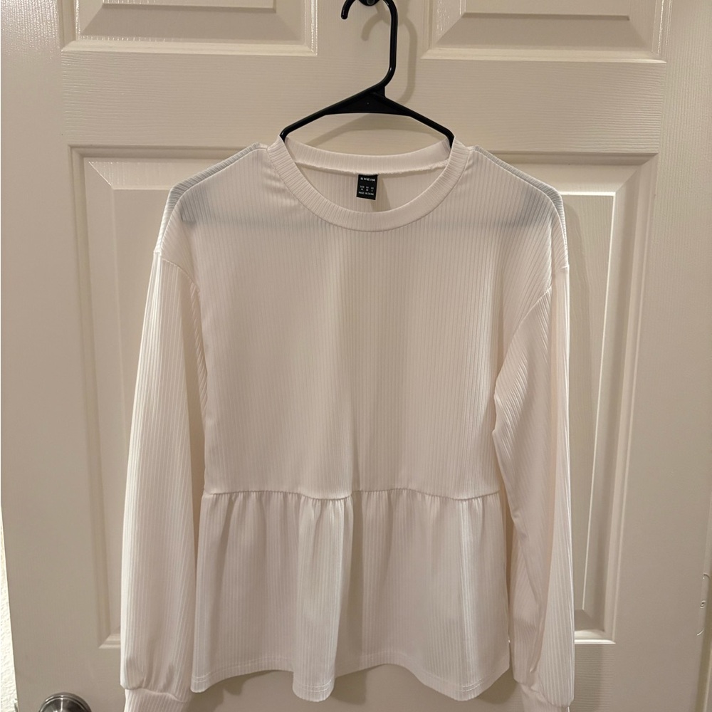 SHEIN White Peplum Long Sleeve Top